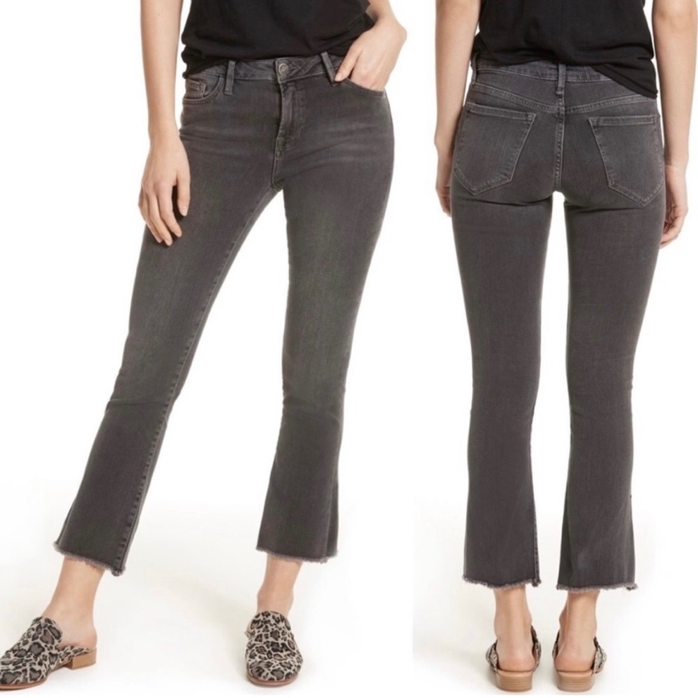 Free People Gray Wash Denim Raw Hem Straight Leg Cropped Jeans Size 27